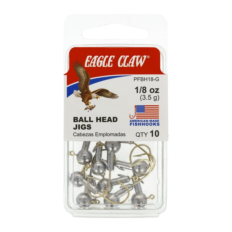 Eagle Claw Ball Head Fishing Jig, Gold Hook, 1/8 oz., 10 Count