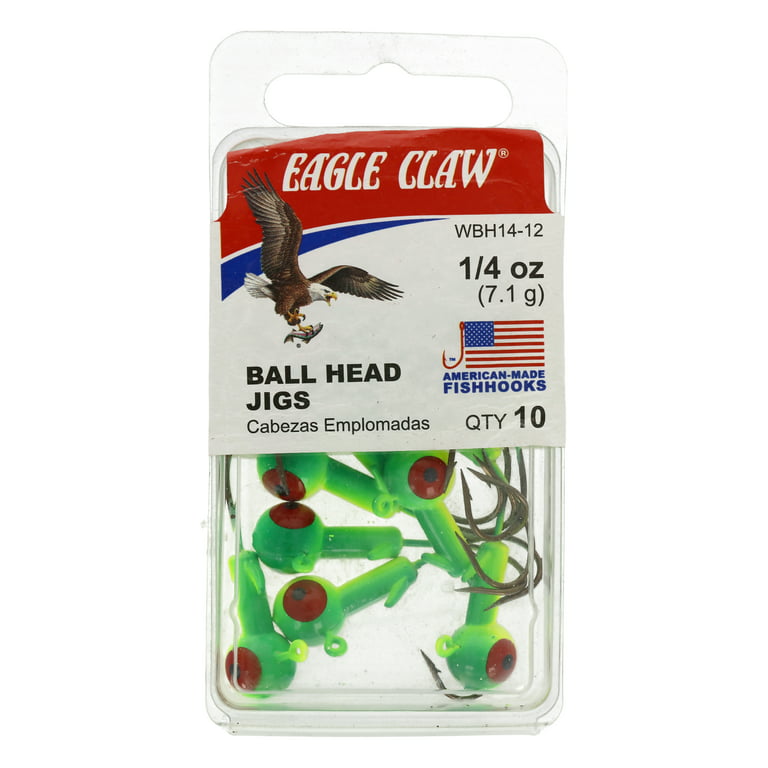 Eagle Claw Ball Head Fishing Jig, Lime & Chartreuse with Bronze Hook, 1/4  oz., 10 Count 