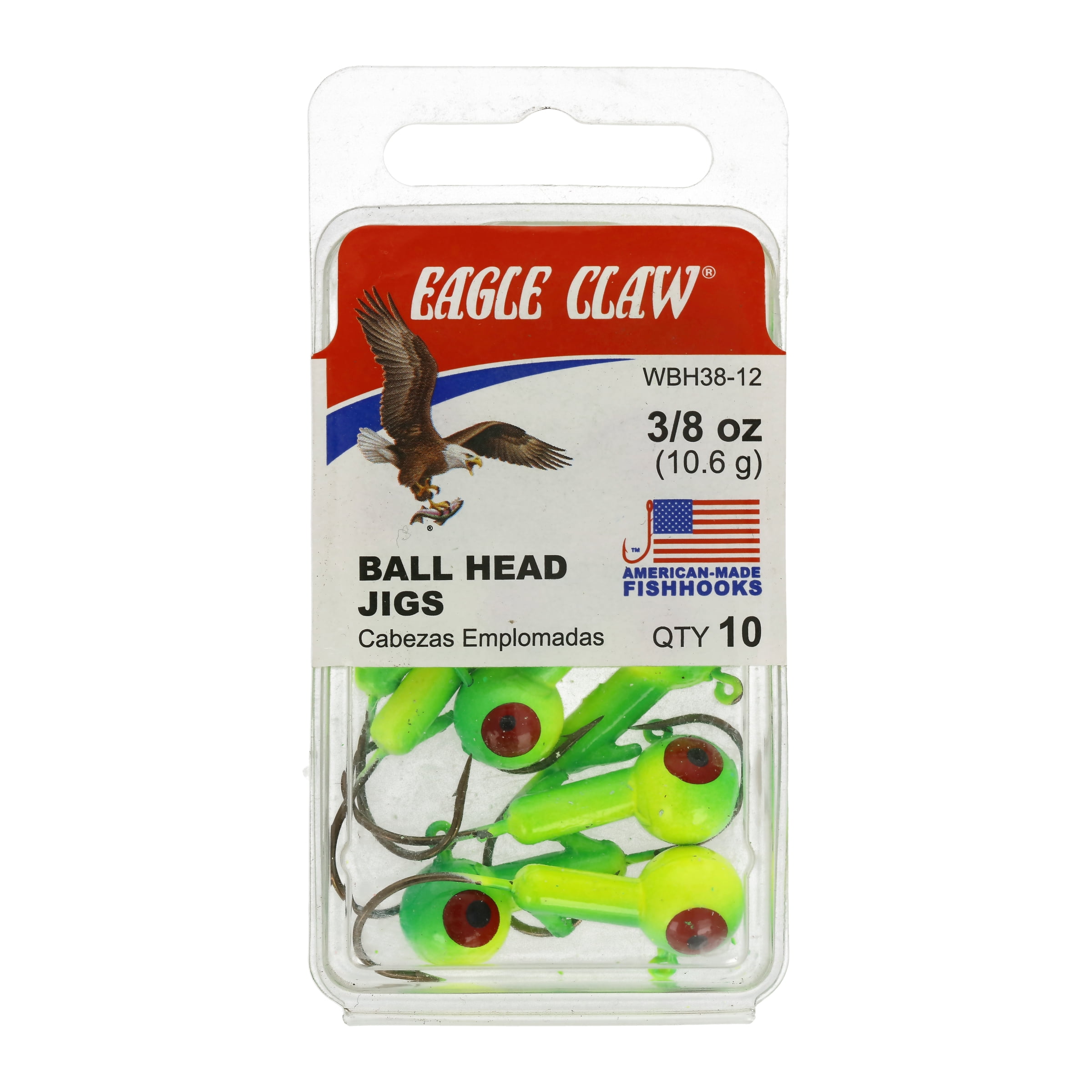 Eagle Claw Ball Head Fishing Jig, Lime & Chartreuse with Bronze Hook, 3/8 oz., 10 Count