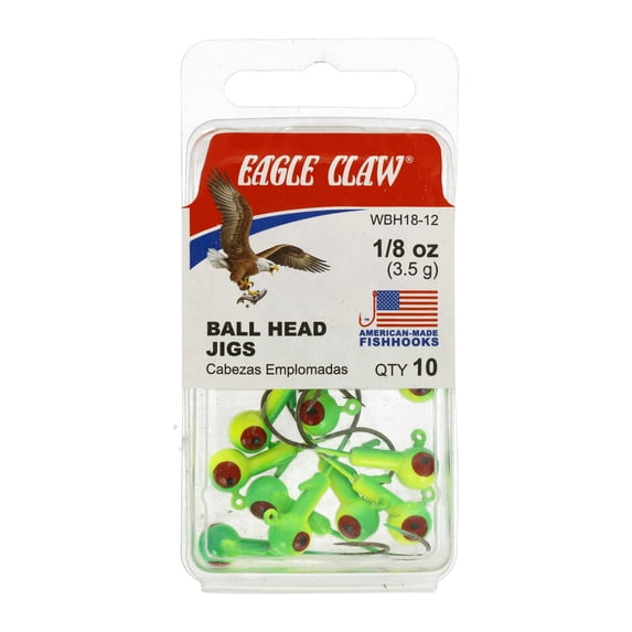 Eagle Claw Ball Head Fishing Jig, Lime & Chartreuse with Red Eye, 1/8 oz., 10 Count