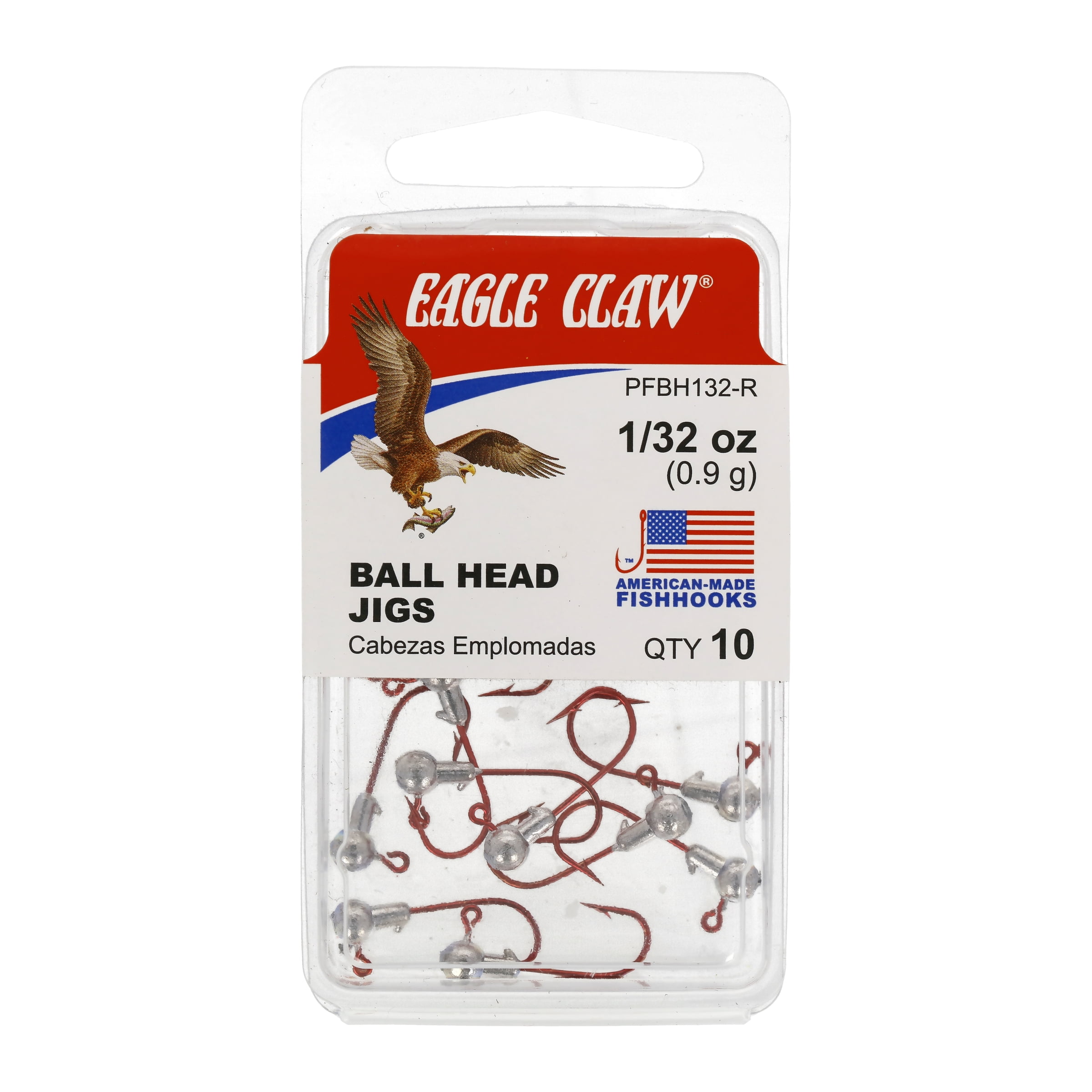 Eagle Claw Ball Head Fishing Jig, Unpainted with Red Hook, 1/4 oz., 10  Count 