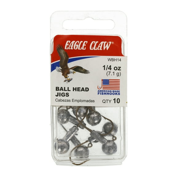 Eagle Claw Ball Head Fishing Jig, Unpainted, 1/4 oz., 10 Count