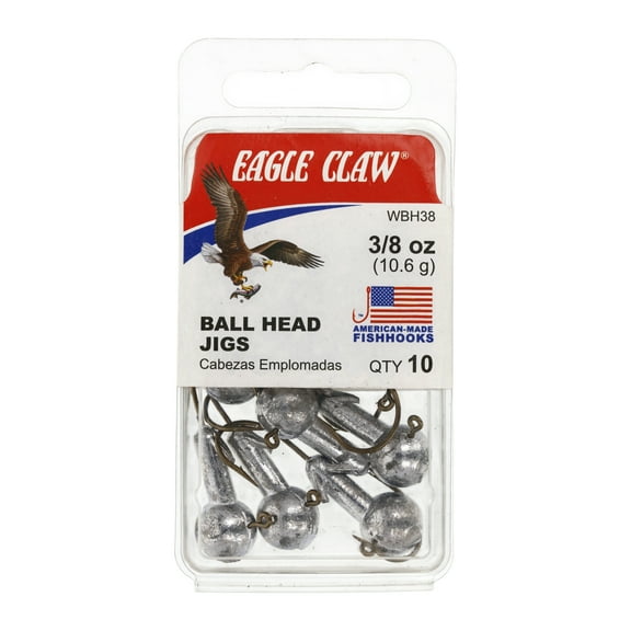 Eagle Claw Ball Head Fishing Jig, Unpainted, 3/8 oz., 10 Count