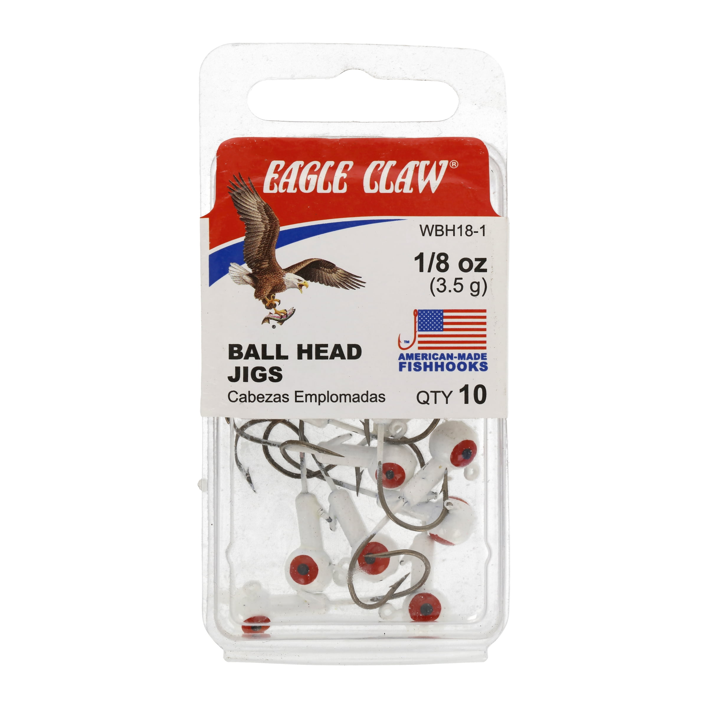 Eagle Claw Ball Head Fishing Jig, White with Red Eye, 1/16 oz., 10