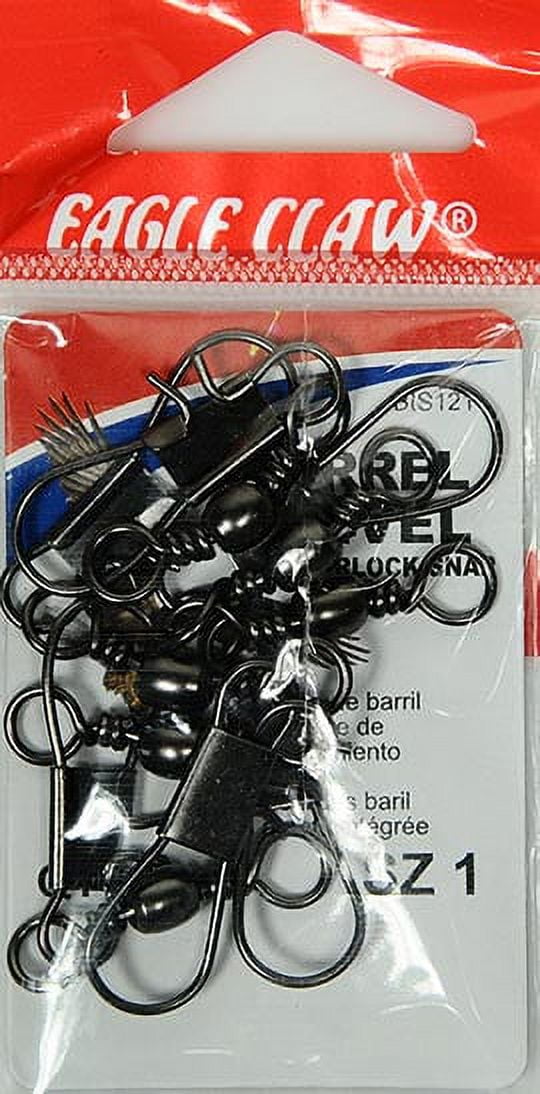 Eagle Claw Barrel Swivel with Interlock Snap, Black, Size 1, 12 Pack