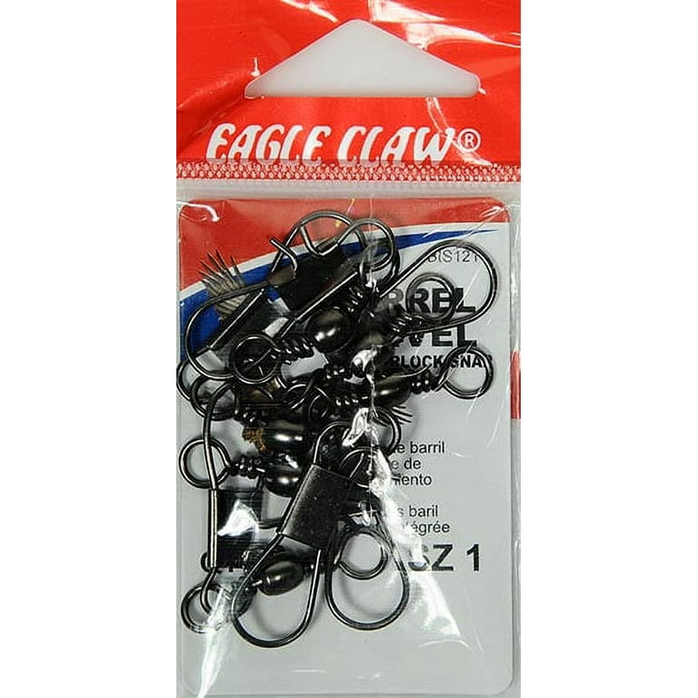 Eagle Claw Barrel Swivel with Interlock Snap, Black, Size 1, 12 Pack