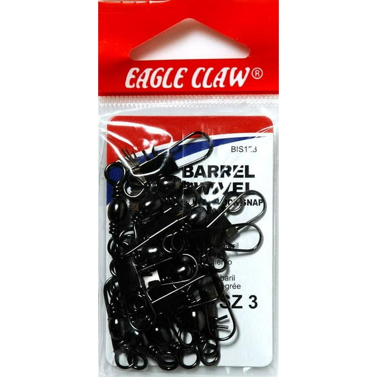 Eagle Claw Barrel Swivel with Interlock Snap, Black, Size 3, 12 Pack