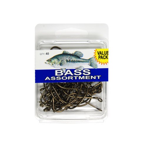 Eagle Claw Bass Fishing Hooks Assortment Clam, 40 Piece