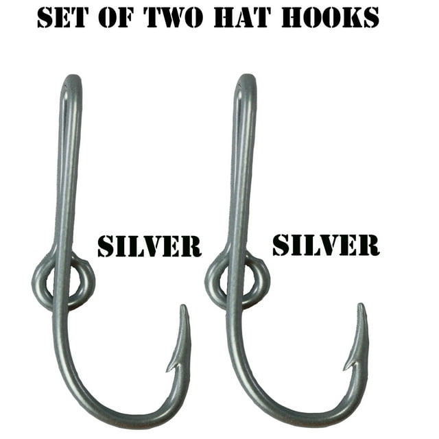 Eagle Claw Custom Colored Silver Hat Fish Hooks for Cap (Set of Two Hat