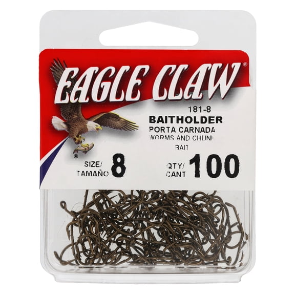 Eagle Claw Down Eye Offset Baitholder Bronze Hook, 100pk, Bronze, Size 8
