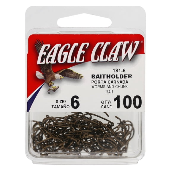 Eagle Claw Down Eye Offset Baitholder Bronze Hook, 100pk, Bronze, Size 6