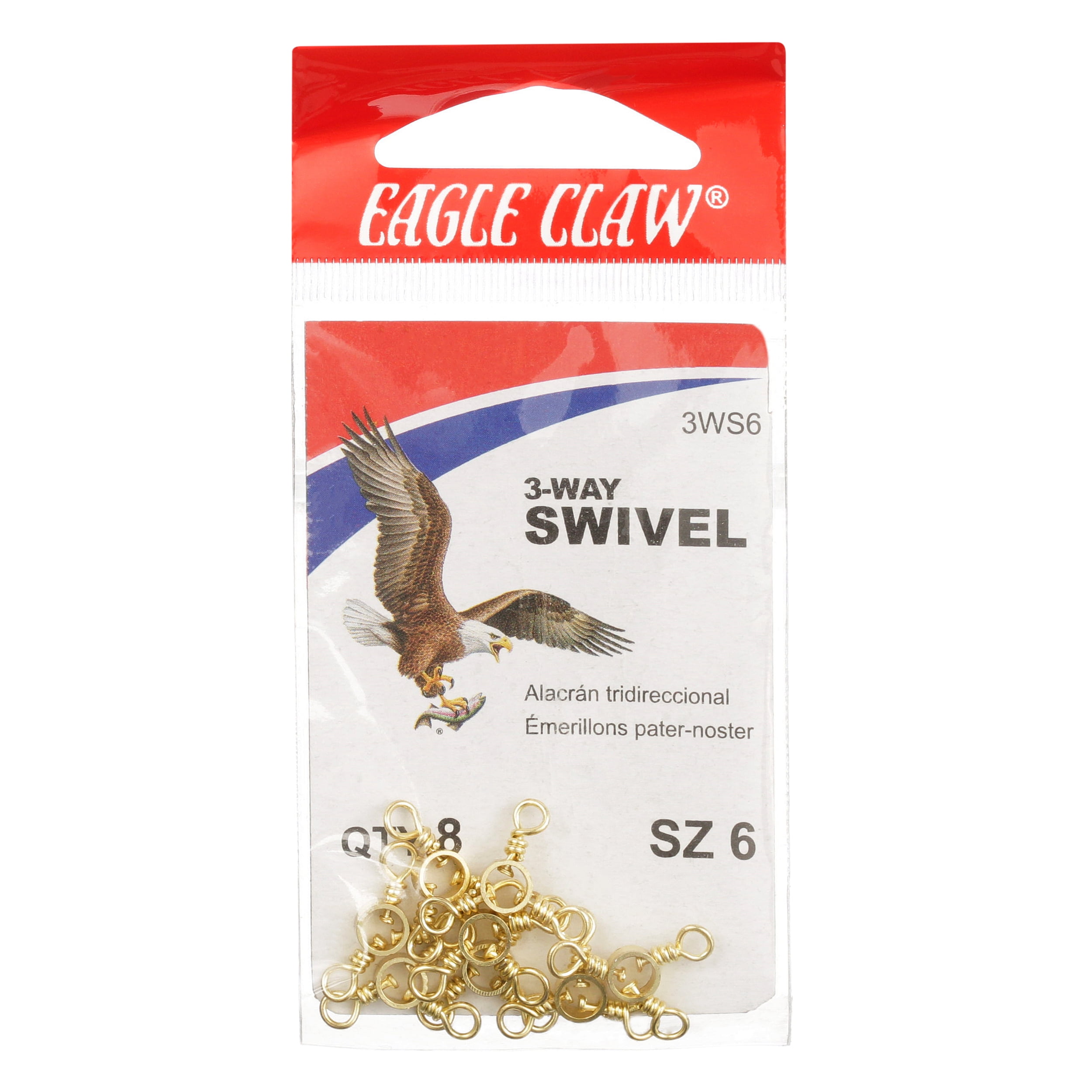 Eagle Claw Fishing, 3WS6 3-Way Swivel, Brass, Size 6 