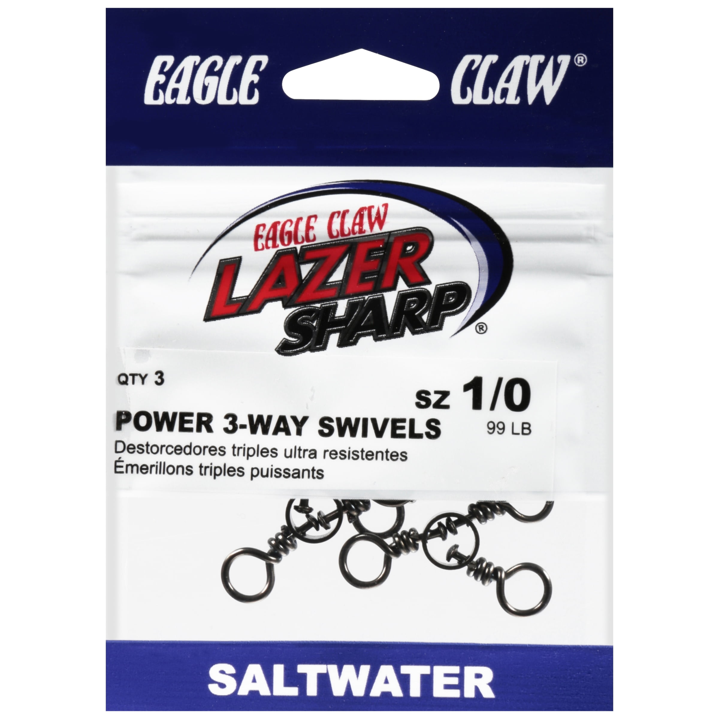 Eagle Claw Fishing, SLP3WBK-1/0 Lazer Sharp Saltwater 3-Way Swivel