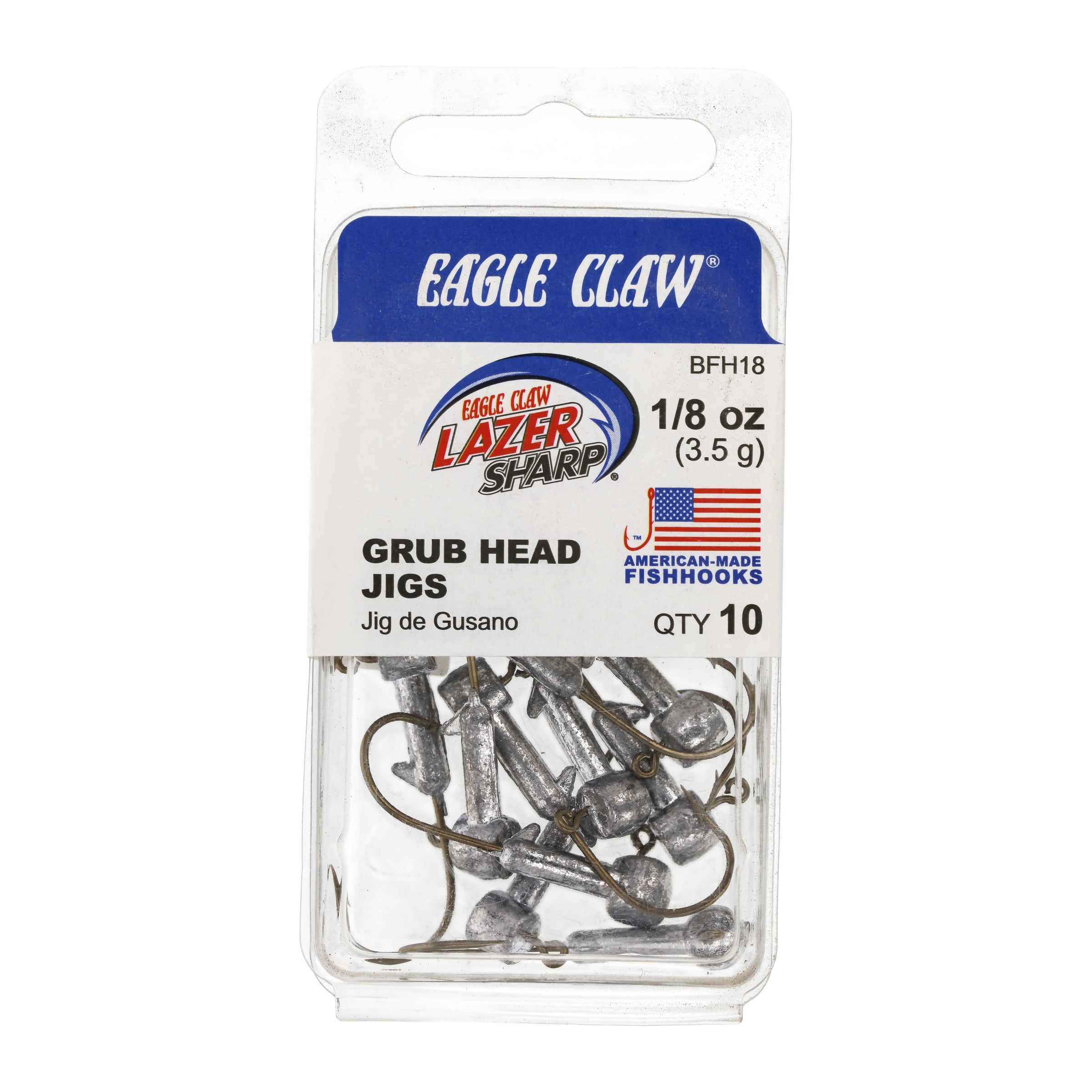 Eagle Claw Grub Jig Head Fishing Hook, Unpainted, 1/8 oz., for