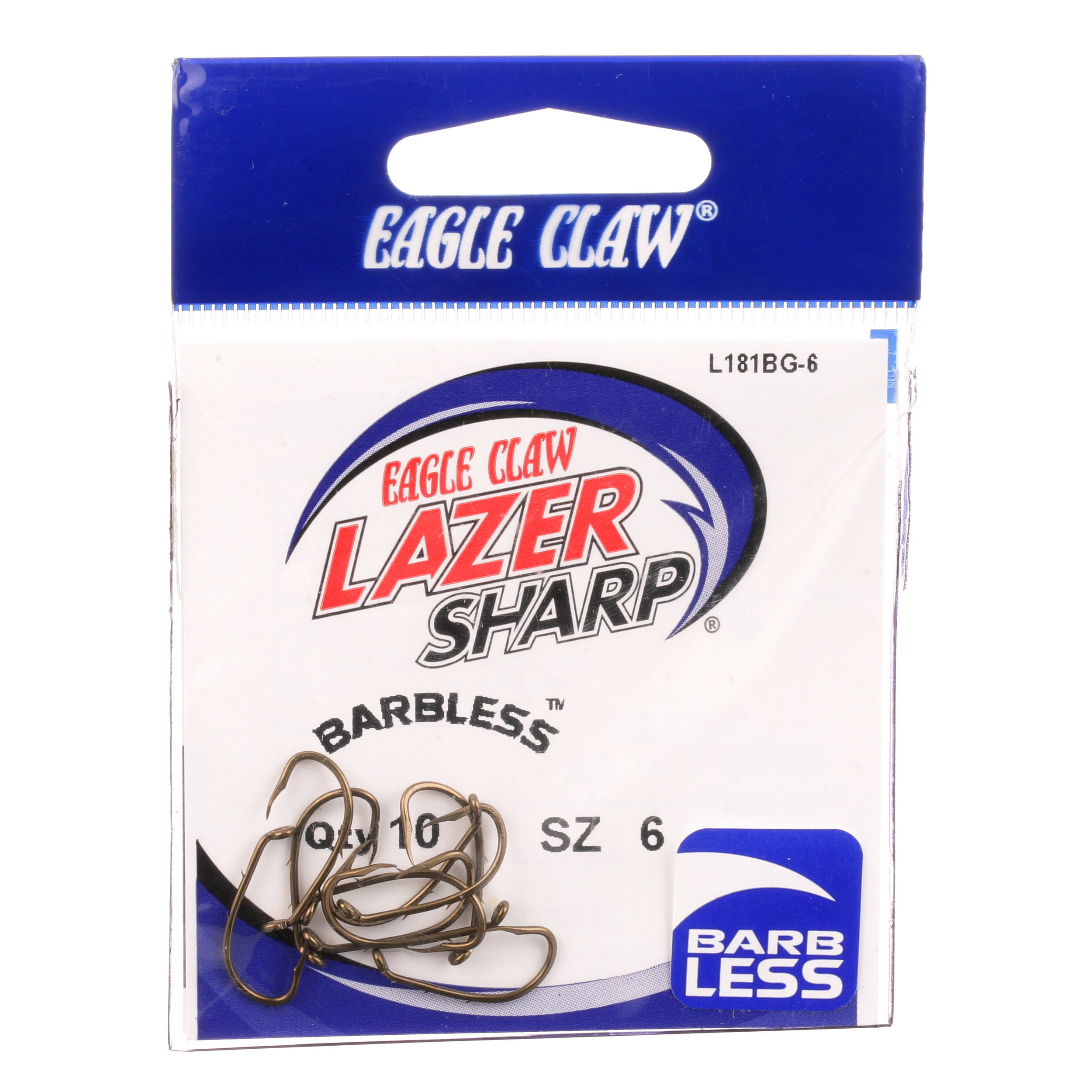 Eagle Claw Size 6 Bronze Lazer Sharp Barbless Baitholder Hook