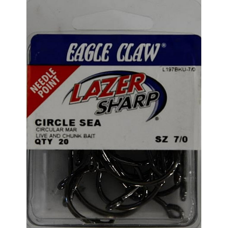 Eagle Claw L2197BPUH7/0 Lazer Sharp Offset Baitholder Circle Hook, Size  7/0, Platinum Black, Package of 20