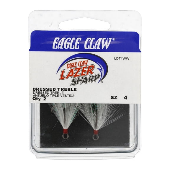 Eagle Claw Lazer Sharp Dressed Treble Fishing Hooks, White, Size 4, 2 Count