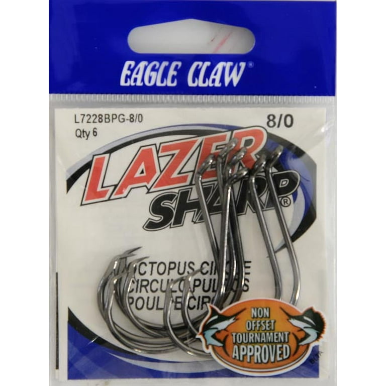 1 Box of Size 5/0 Eagle Claw Lazer Sharp L11 Pro-V Black Octopus Fishing  Hooks Qty: 29 Hooks