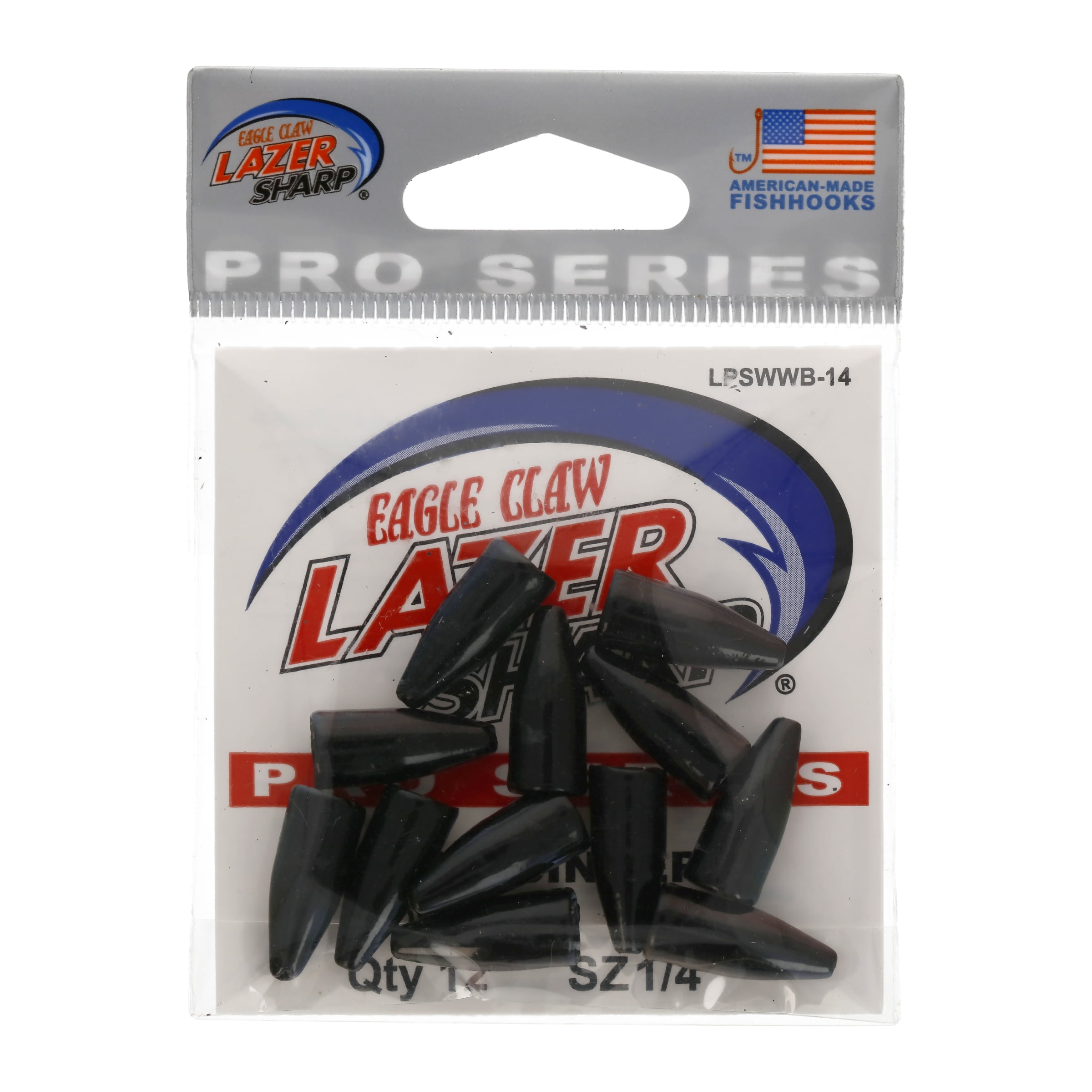 Eagle Claw Lazer Sharp Pro Series Worm Sinkers Value Pack, Black, 1/4 Oz.,  LPSWWB-14 