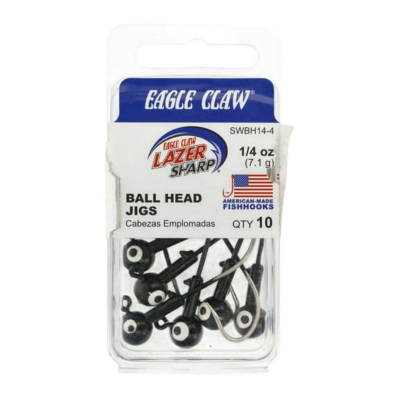 Eagle Claw Lazer Sharp Saltwater Ballhead Fishing Jig, Black, 1/4 oz., SWBH14-4