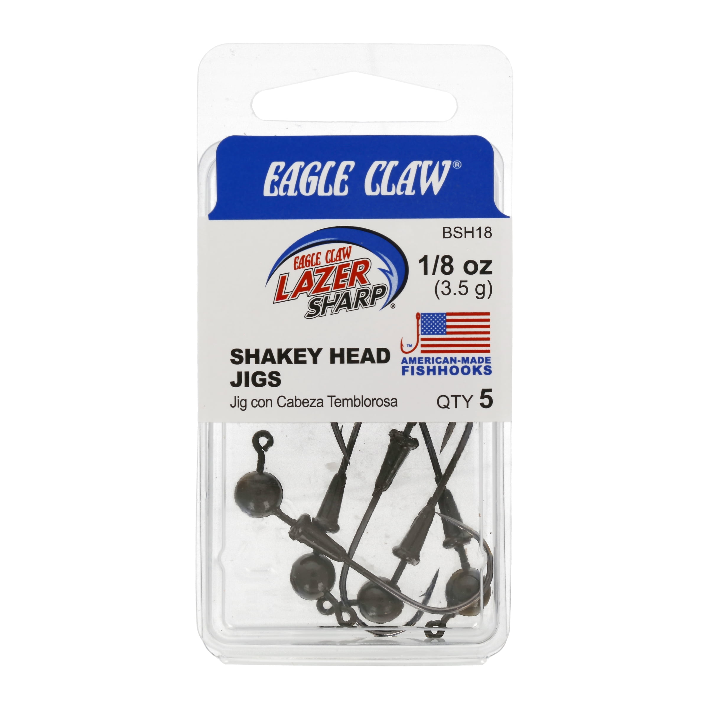 Eagle Claw Lazer Sharp Shakey Head Fishing Jig, Green Pumpkin, 1/8 oz.,  BSH18
