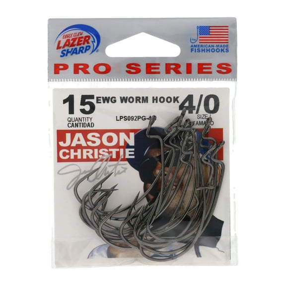 Eagle Claw Lazer Sharp Skeet Reese Light Wire EWG Worm Fishing Hooks, Size 4, 15 Pack