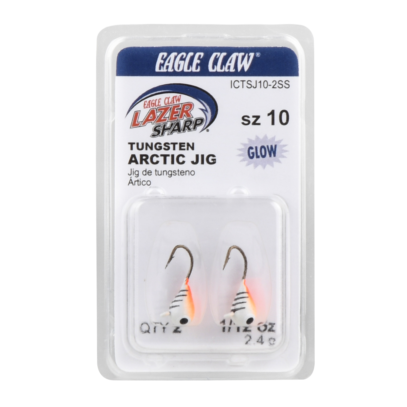 Eagle Claw Lazer Sharp Tungsten Arctic Jig, Silver Striped, 2 Count, ICTSJ10-2SS - image 1 of 2