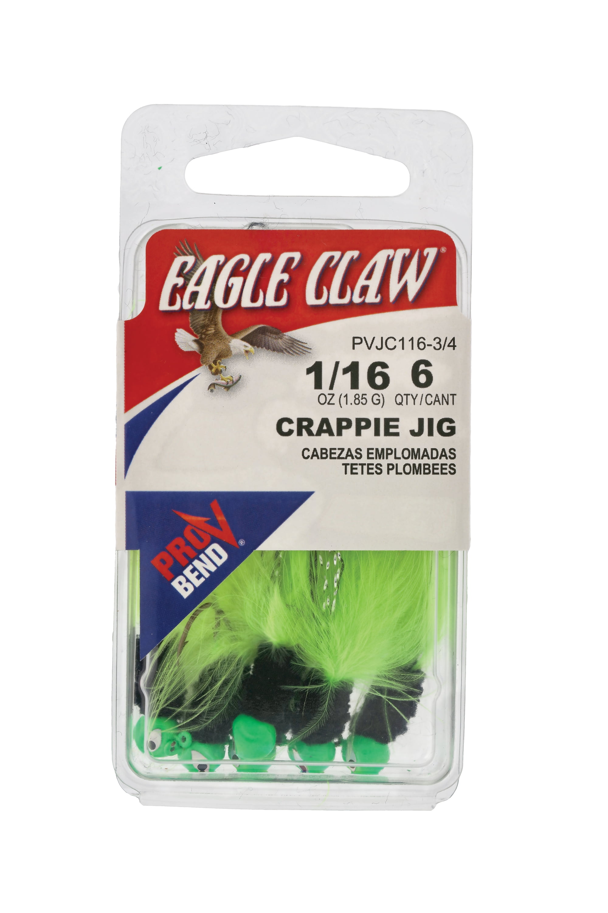 Eagle Claw Marabou Pro-V Crappie Jig –1/16 oz - Chartreuse/Black