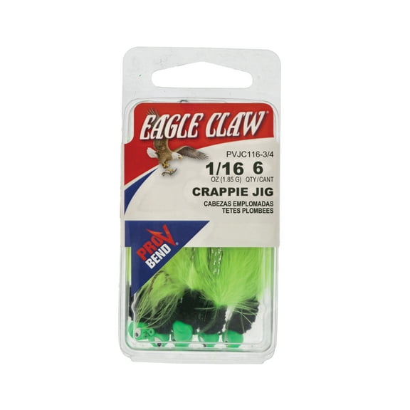 Eagle Claw Marabou Pro-V Crappie Jig 1/16 oz - Chartreuse/Black