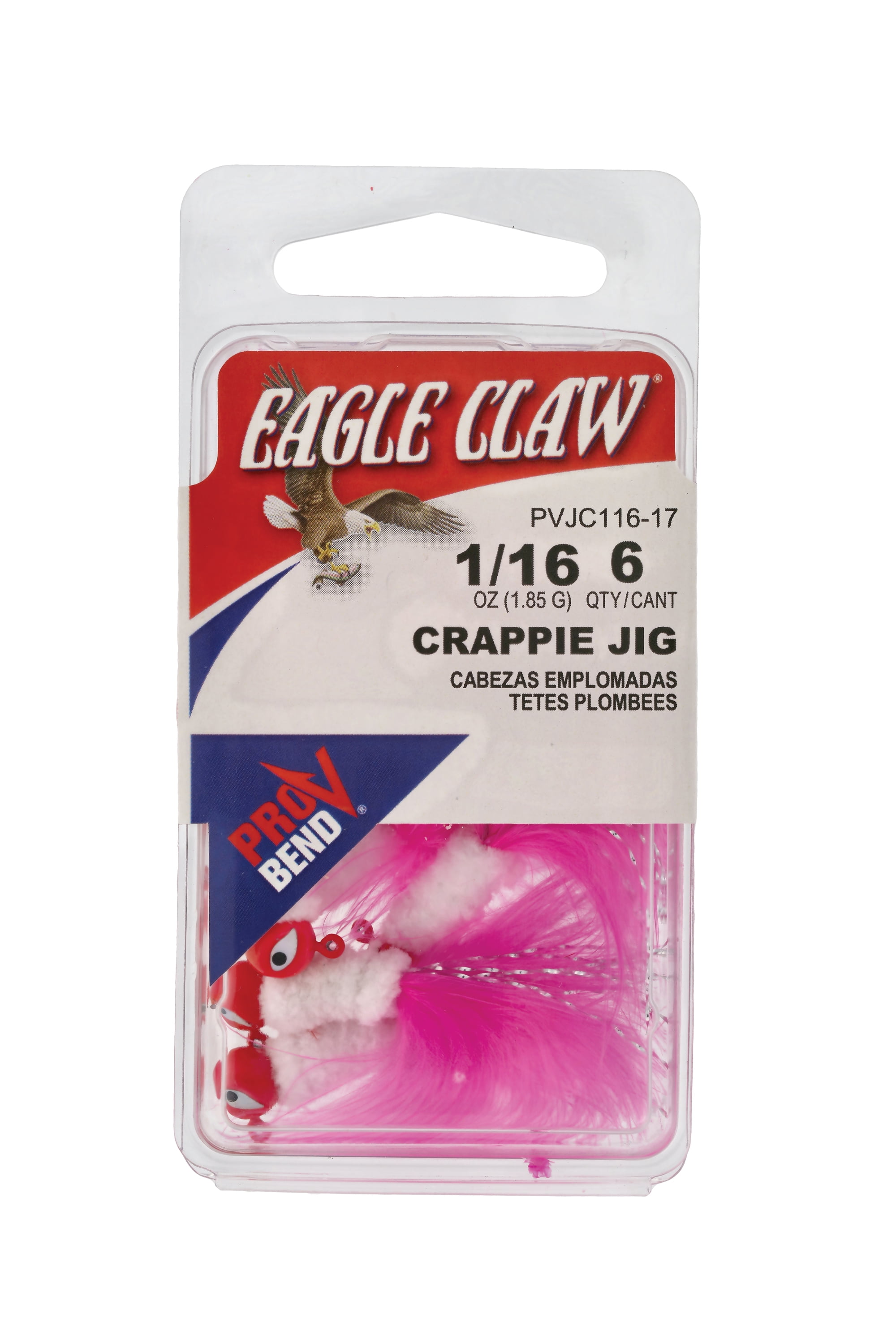 Eagle Claw Marabou Pro-V Crappie Jig –1/16 oz - Pink/White
