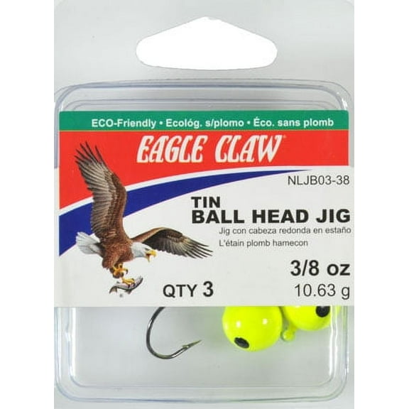 Eagle Claw Non-Lead Ball Head Fishing Jig, Chartreuse with Black Eye, 3/8 oz.