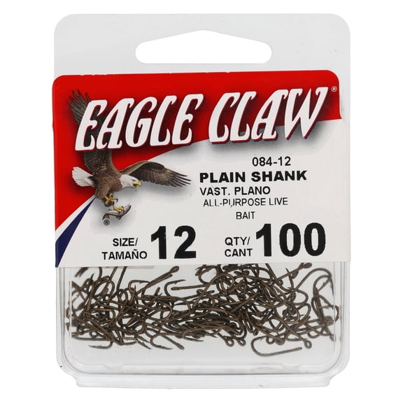 Eagle Claw Straight Eye Plain Shank Offset Hook, 100pk, Bronze, Size 12