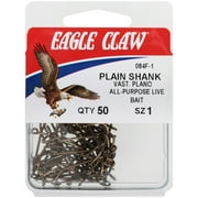 Eagle Claw Plain Shank Size 1 Fishing Hooks 50 Count Pack