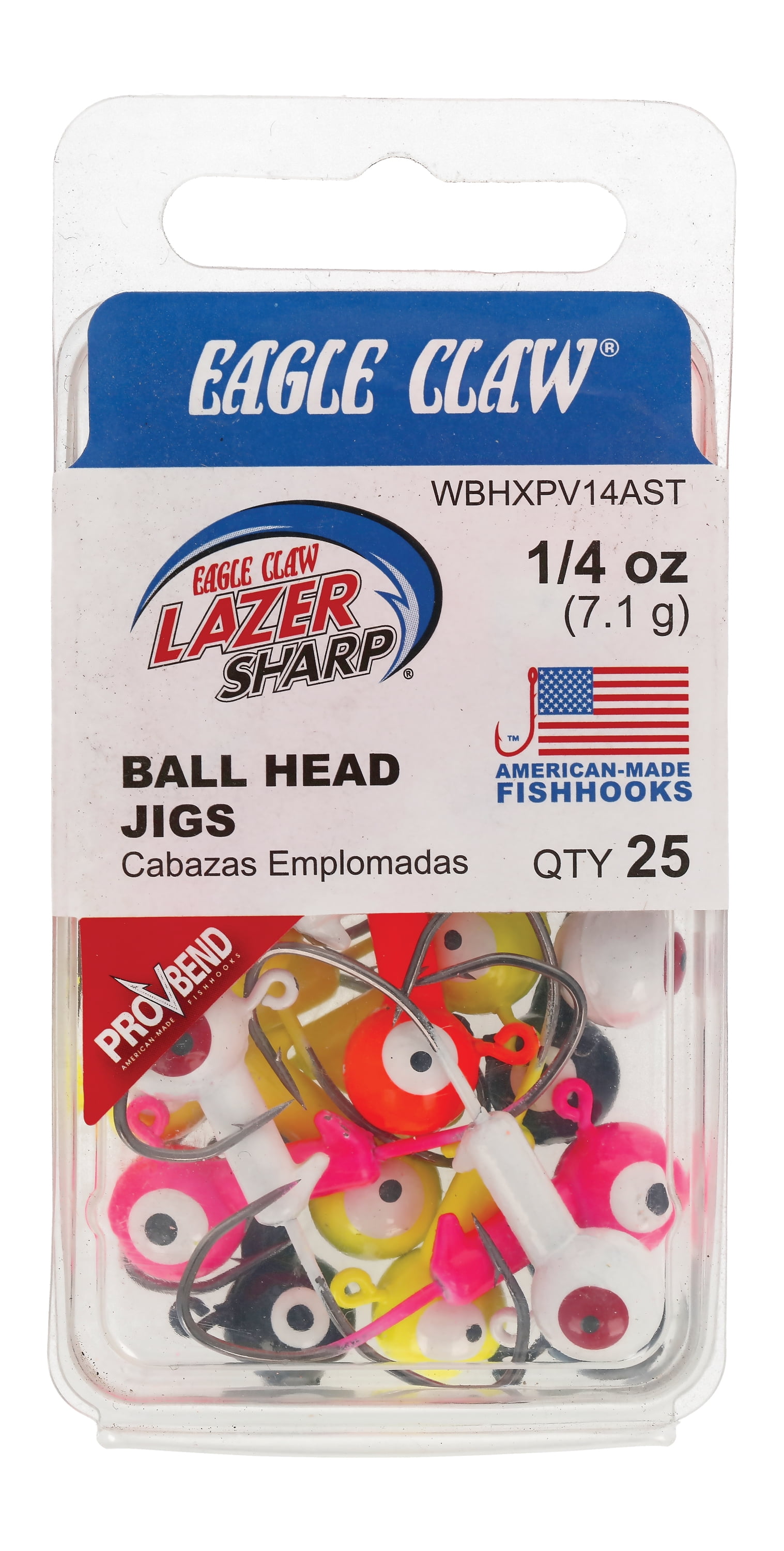 Eagle Claw Pro-V Ball Head Fishing Jig Head 1/4 oz. Assorted Colors