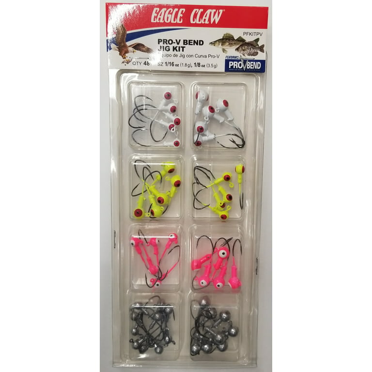 Eagle Claw Pro-V Bend Fishing Jig Kit Assortment, 1/16 oz., 46 Count