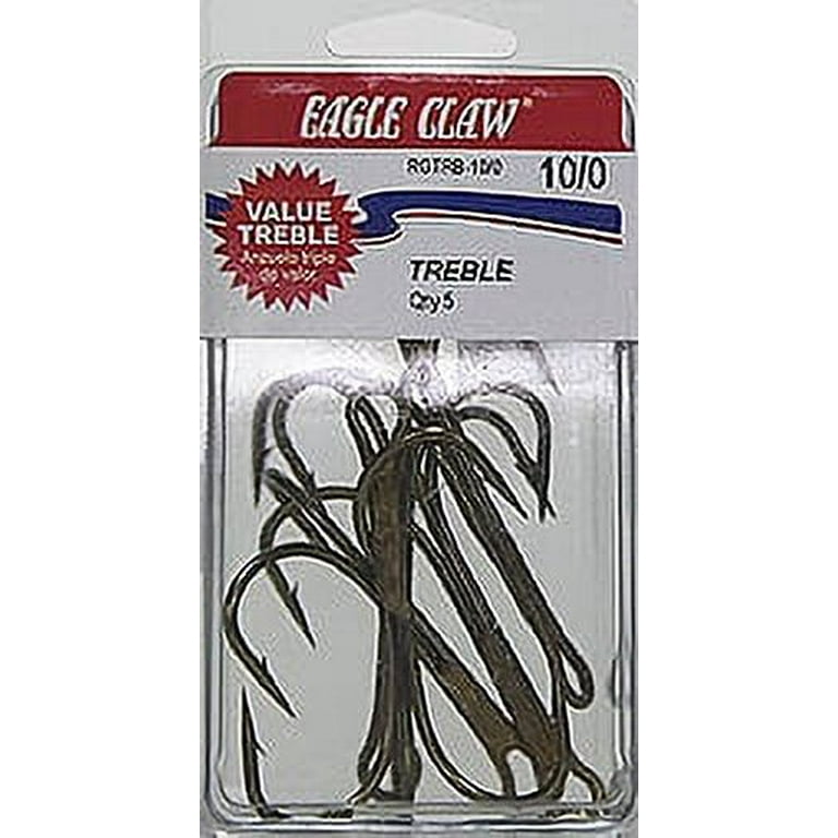 Eagle Claw RGTRBW-10/0 Treble Hook, Bronze, Size 10/0, 5 Pack
