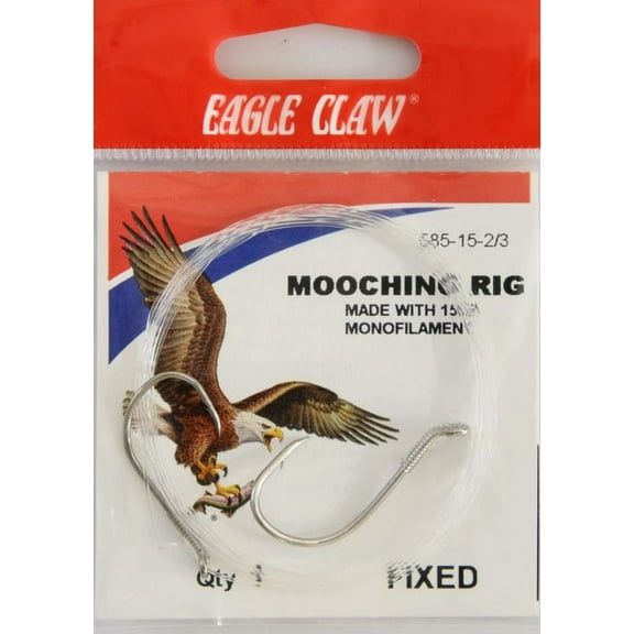 Eagle Claw Snelled Nyla wire 2X Long Shank Hook, Nickel, Size 4, 5 Pack