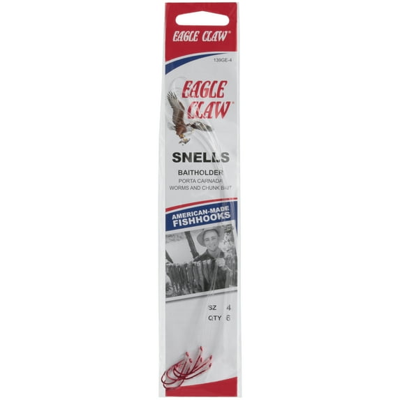 Eagle Claw Snells Baitholder Fishhooks 6 Count Pack