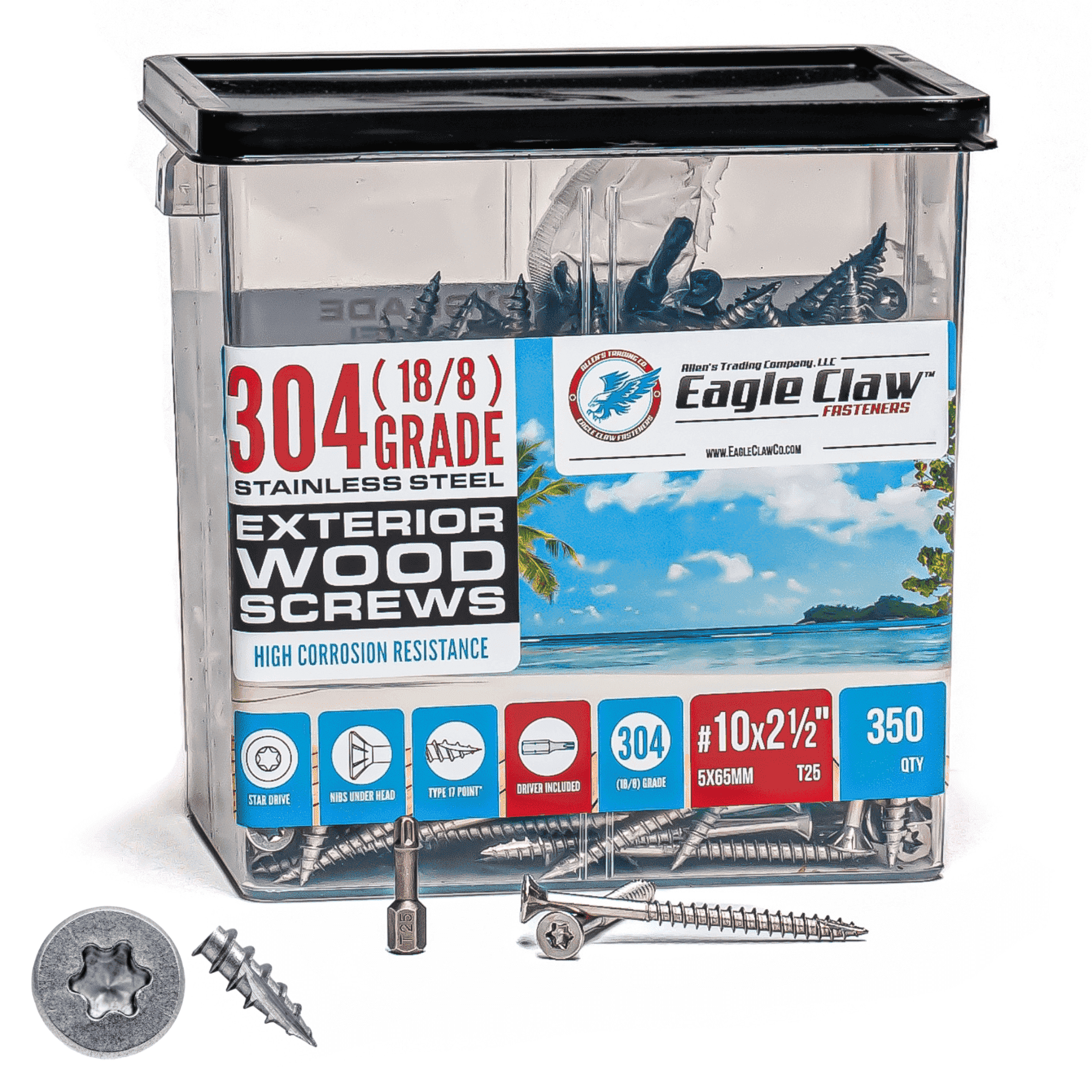 Eagle Claw Stainless Steel Deck Screws #10 X 2 1/2 Inch T25 Star Drive Torx Qty 350-4.2 Pounds