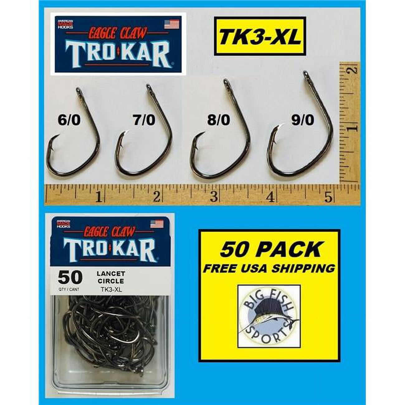 Eagle Claw TK3-XL-8-0 Lancet Circle Trokar Point Offset Fishing Hook ...