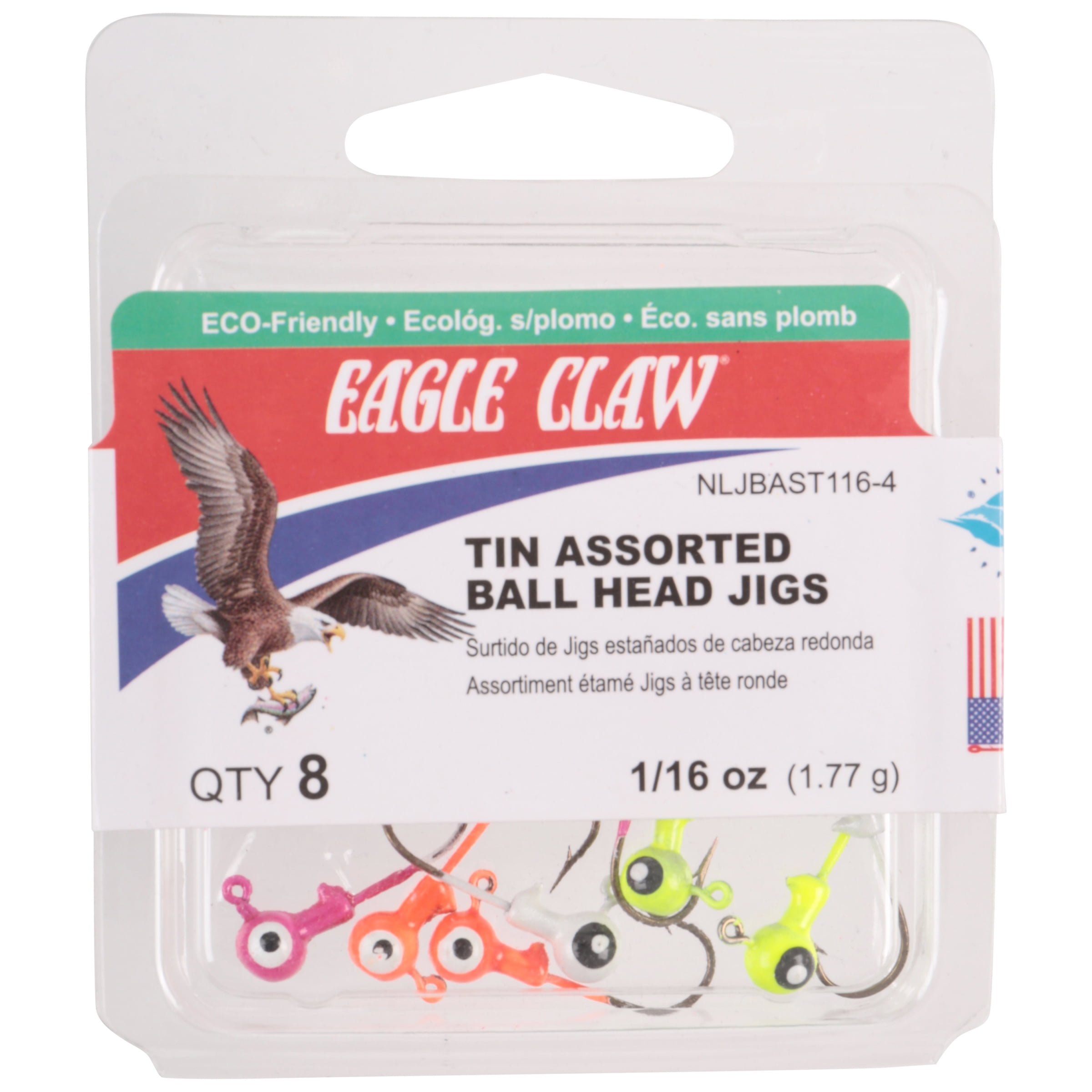 Eagle Claw® Tin Assorted Ball Head Fishing Jigs 8 Pack