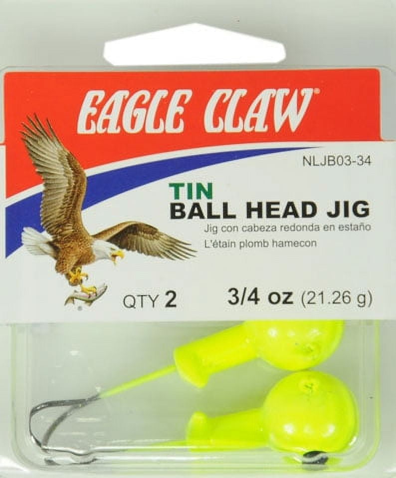 Eagle Claw Tin Ball Head Fishing Jig, Chartreuse, 3/4 oz., 2 Count ...