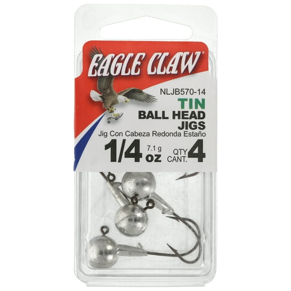 Eagle Claw Tin Ball Head Jig - 4 pack - 1/4 oz - Unpainted