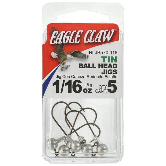 Eagle Claw Tin Ball Head Jig - 5 pack - 1/16 oz - Unpainted