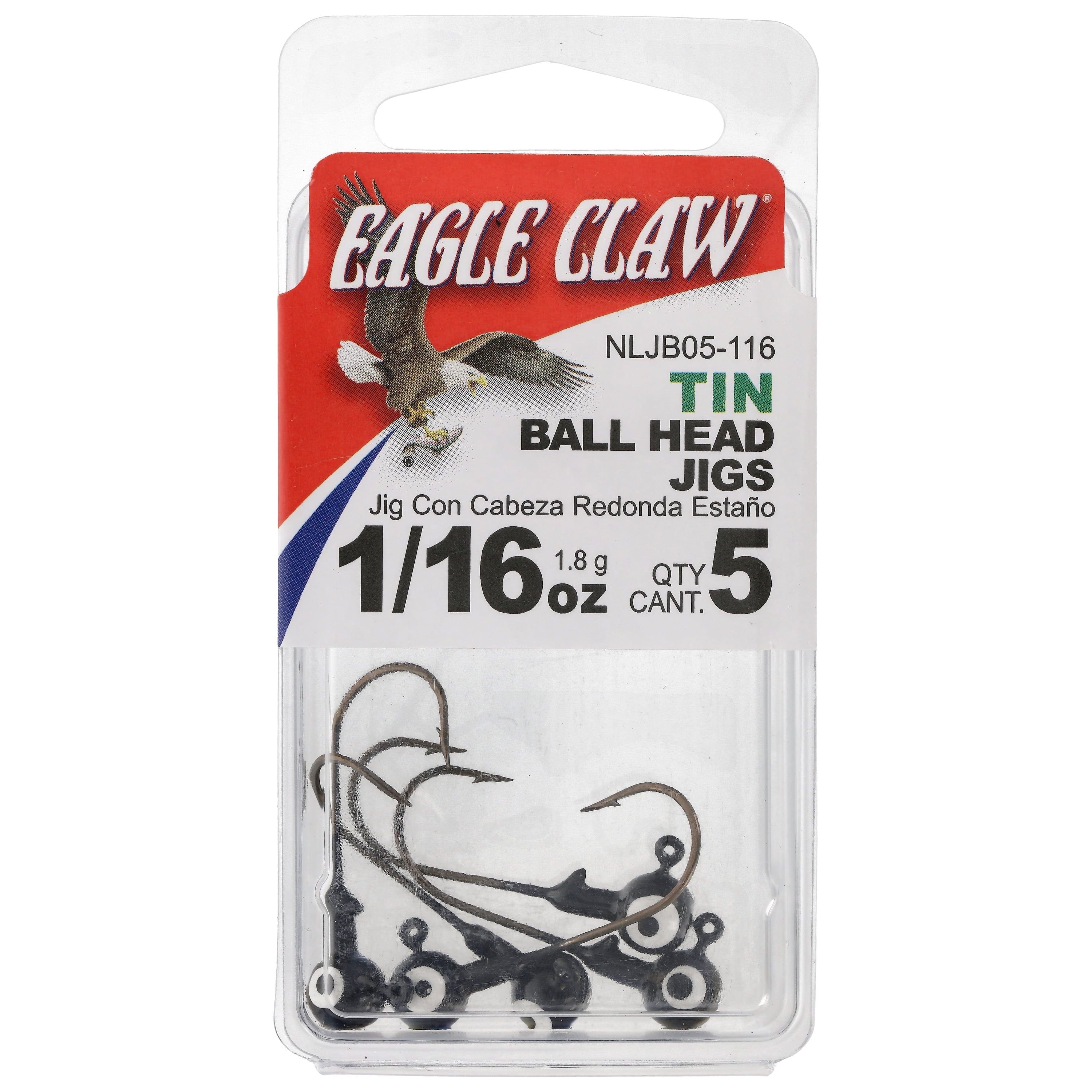 Eagle Claw Tin Ball Head Jig - Double eye - 5 pack - 1/16 oz - Black