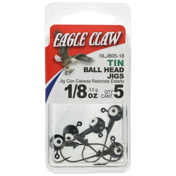 Eagle Claw Tin Ball Head Jig - Double eye - 5 pack - 1/8 oz - Black