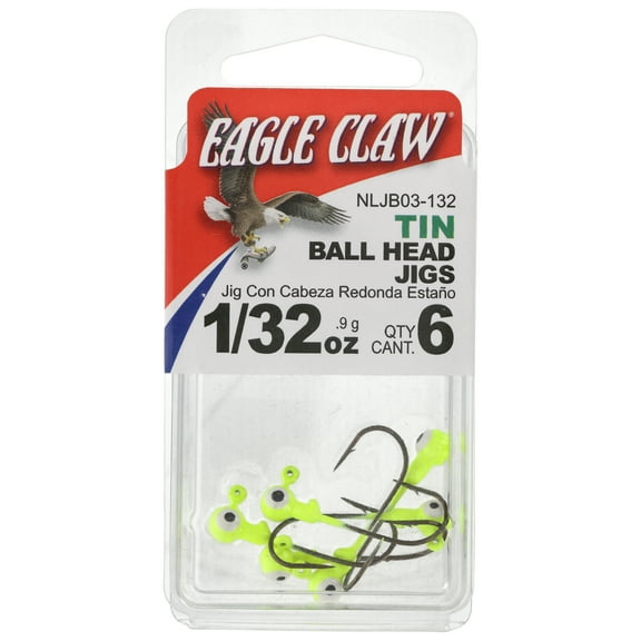 Eagle Claw Tin Ball Head Jig - Double eye - 6 pack - 1/32 oz - Chartreuse