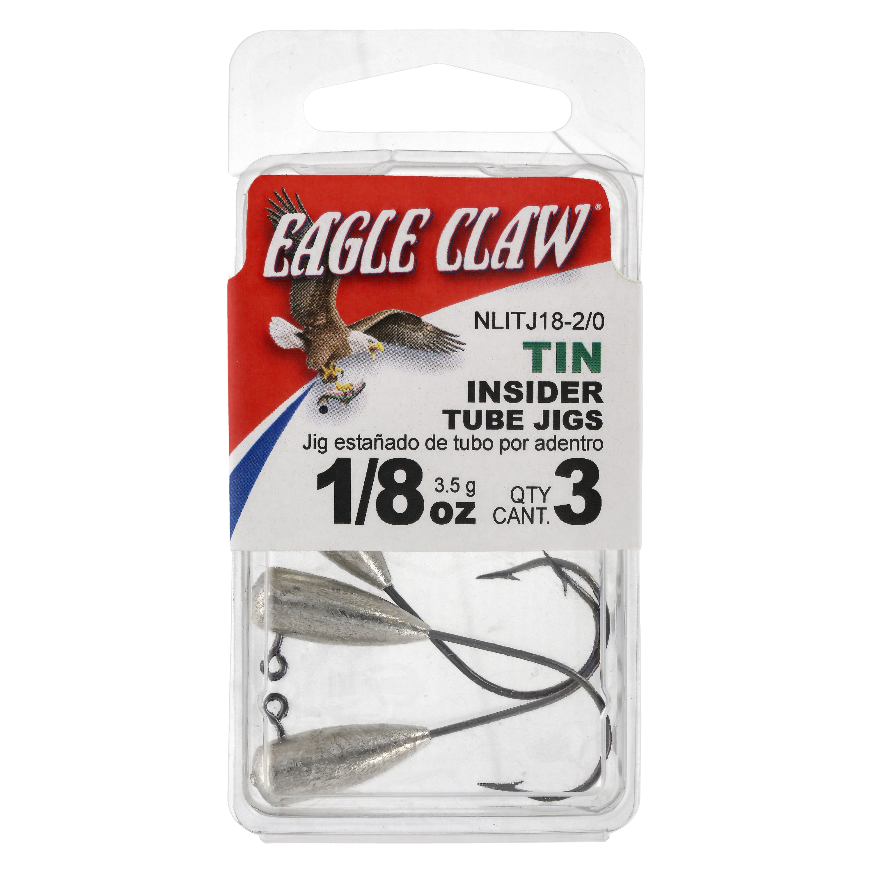 Eagle Claw Tin Insider Tube Jig Head - 3 Pack - Hook Size 2/0 - 1/8 oz - Unpainted