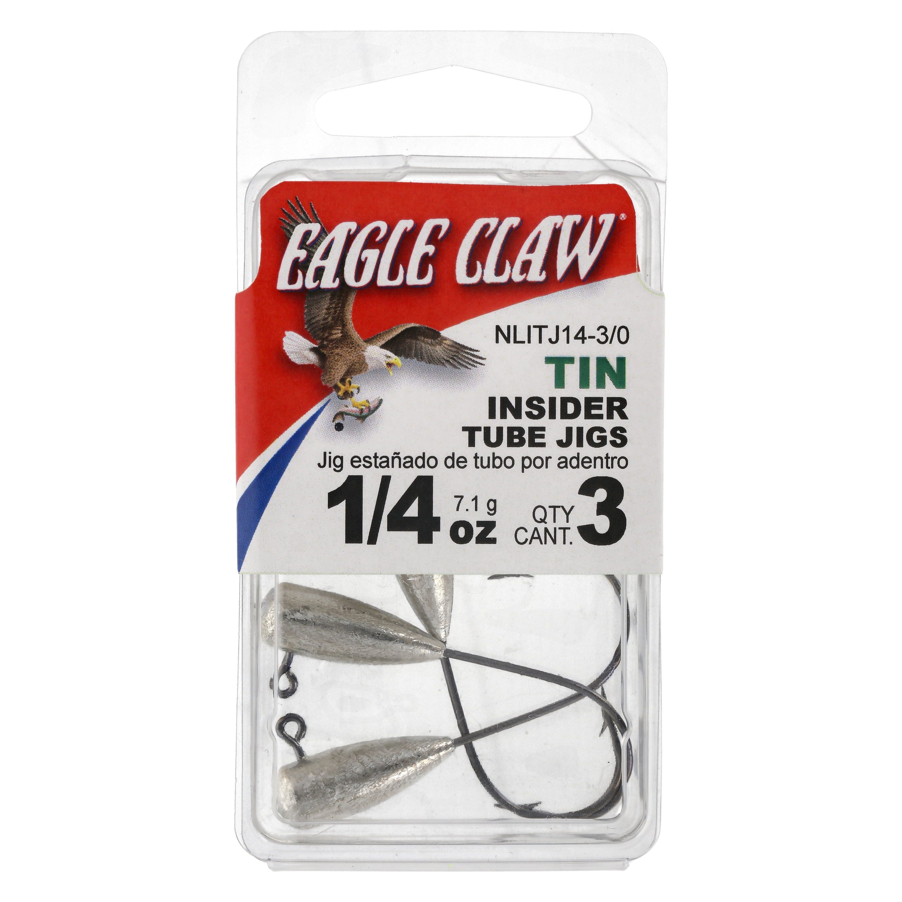 Eagle Claw Tin Insider Tube Jig Head - 3 Pack - Hook Size 3/0 - 3/16 oz - Unpainted