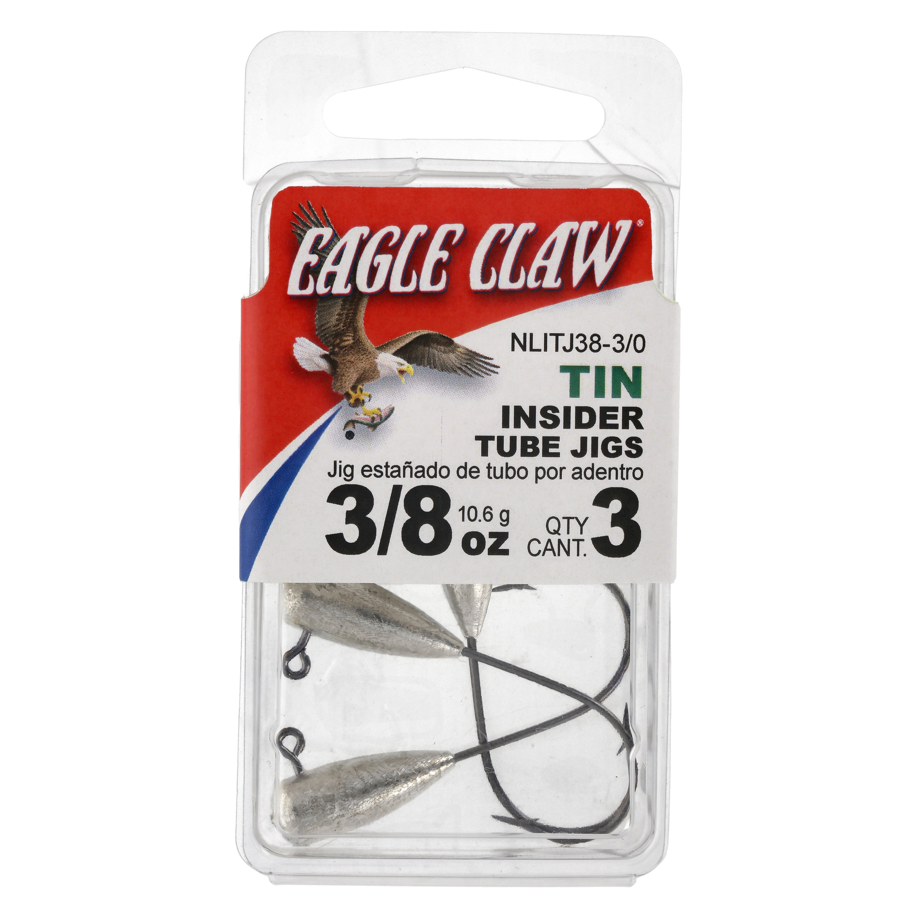 Eagle Claw Tin Insider Tube Jig Head - 3 Pack - Hook Size 3/0 - 3/8 oz - Unpainted